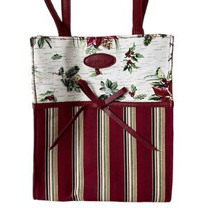 Longaberger Christmas Holiday Botanical Stripe Fabric Gift Bag Lunch Tote Bag